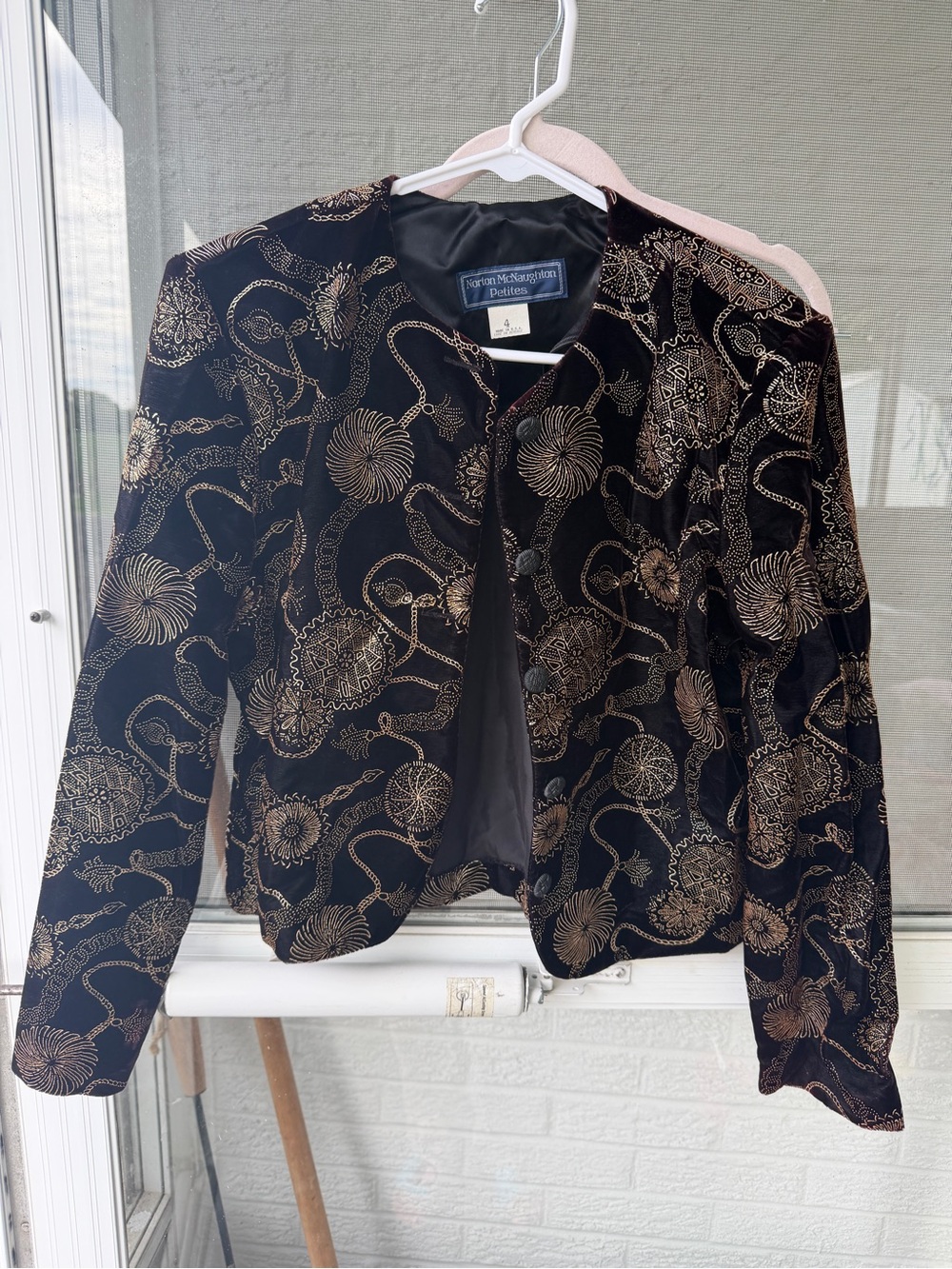Norton McNaughton Black Velvet Blazer with Gold Embroidery